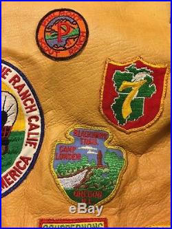 Boy Scouts- 1950's era rawhide leather vest with lots of patches & beadwork