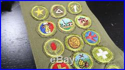 Boy Scouts EARLY Round Merit Badge Patch Sash 30 Merits