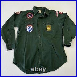 Boy Scouts Of America Vintage 50s Mens Button Shirt Outdoor Camp Patches Green S