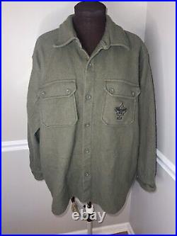Boy Scouts Of America Wool Jacket Olive Green Mens XL Washable Wool Elbow Patch