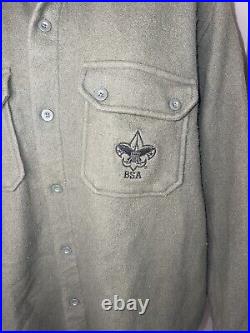 Boy Scouts Of America Wool Jacket Olive Green Mens XL Washable Wool Elbow Patch