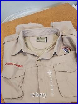 Boy Scouts of America BSA Men's Adult Shirt XL Vented Tan WithPatches Attached Boy Scouts of America BSA Men's Adult Shirt XL Vented Tan WithPatches Attached