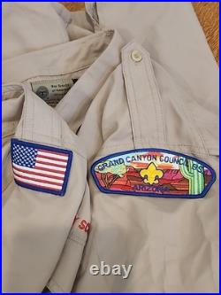 Boy Scouts of America BSA Men's Adult Shirt XL Vented Tan WithPatches Attached Boy Scouts of America BSA Men's Adult Shirt XL Vented Tan WithPatches Attached