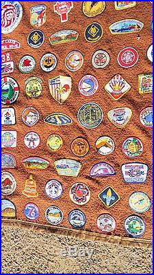 Boy scouts trophy hide, blanket, with over 400 patches sewn on, impressive