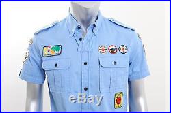 DSQUARED2 Mens Blue Boy Scout Patches Short Sleeve Button Down Casual Shirt 50/L