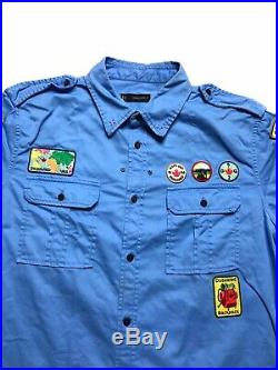 Dsquared2 Corps Military Boy Scout Patches Button Up Shirt Blue Rare Size 52