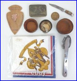 Huge Lot VTG Boy Scout Merit Badges Patches Illinois Mug Knife Cutlery & More