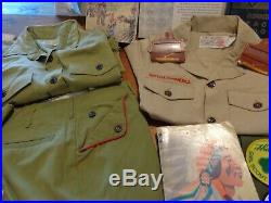 Huge Vintage BSA Boy Scouts Lot Patches Sash Neckerchiefs Uniform Books Caps
