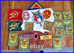 Large Vintage BSA Boy Scouts America Lot Patches Slides Neckerchief 60's 70's