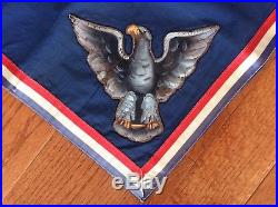 Late 1940's Eagle Scout Neckerchief with hand painted Leather Patch FULL SQUARE