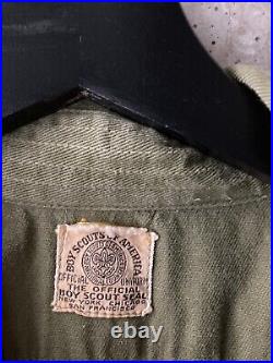 Men's VTG 1940's Boy Scout Button Up Shirt Size Medium Official Uniform Patches