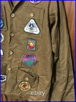 Rare Vintage Boy Scout Leader Safari Shirt Jacket 1970s with Patches In Size L