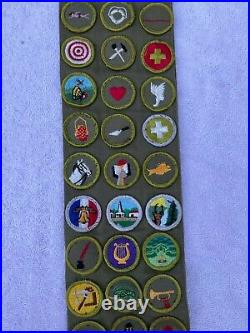 Scout Merit Badge Sash 49 Patches, Rob4 Eagle Medal, YMCA Archery & Trail Medal