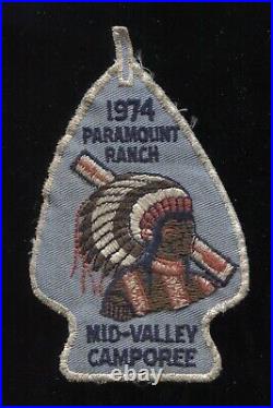Scouts BSA NPS Mid Valley 1974 cor arrowhead patch Paramount Ranch OA Sash