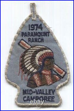 Scouts BSA NPS Mid Valley 1974 cor arrowhead patch Paramount Ranch OA Sash