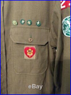 Utah Estate 1940s Boy Scout BSA Leaders Uniform Shirt with Patches & Sterling Pins