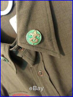 Utah Estate 1940s Boy Scout BSA Leaders Uniform Shirt with Patches & Sterling Pins