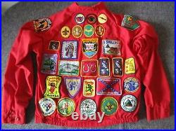 VINTAGE 1970s-80s BOY SCOUT JACKET with39 PATCHES TALON ZIPPER- Sz 16 (MENS SMALL)