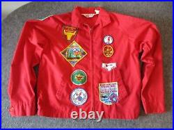 VINTAGE 1970s-80s BOY SCOUT JACKET with39 PATCHES TALON ZIPPER- Sz 16 (MENS SMALL)