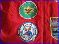 VINTAGE 1970s-80s BOY SCOUT JACKET with39 PATCHES TALON ZIPPER- Sz 16 (MENS SMALL)