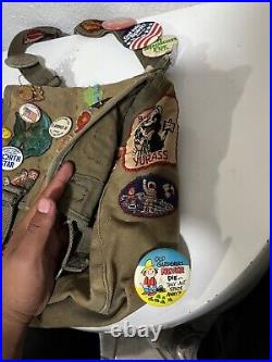 VINTAGE 70s MILITARY RUCKSACK BAG WITH PATCHES BOY SCOUT BAG