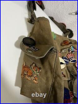 VINTAGE 70s MILITARY RUCKSACK BAG WITH PATCHES BOY SCOUT BAG