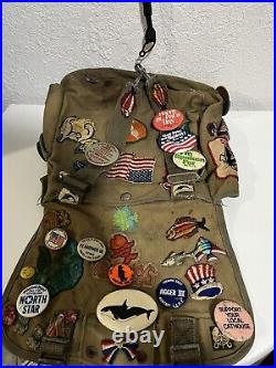 VINTAGE 70s MILITARY RUCKSACK BAG WITH PATCHES BOY SCOUT BAG