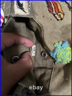 VINTAGE 70s MILITARY RUCKSACK BAG WITH PATCHES BOY SCOUT BAG