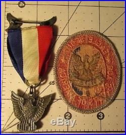 VINTAGE BSA Award Boy Scout Stange 5c Eagle Medal, case & Patch MINT CONDITION