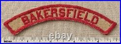 VTG 1930s BAKERSFIELD Boy Scout Khaki & Red Community Strip PATCH Tan BSA KRS