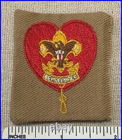 VTG 1930s LIFE RANK Boy Scout Badge PATCH BSA Tan Twill Uniform Camp Red Heart