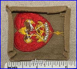 VTG 1930s LIFE RANK Boy Scout Badge PATCH BSA Tan Twill Uniform Camp Red Heart