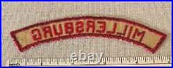 VTG 1930s MILLERSBURG Boy Scout Khaki & Red Community Strip PATCH Tan BSA KRS