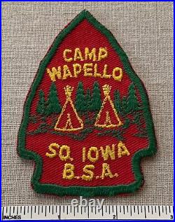 VTG 1950s CAMP WAPELLO Boy Scout Arrowhead Shaped Camper PATCH South Iowa BSA