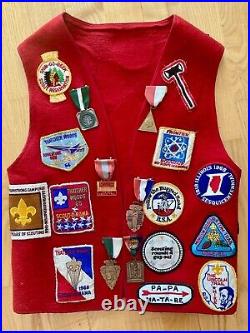 VTG 60s Boy Scout Vest Many Patches Stars Ribbon Pins Medals BSA Illinois NICE