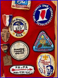 VTG 60s Boy Scout Vest Many Patches Stars Ribbon Pins Medals BSA Illinois NICE