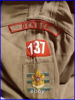 VTG BSA Boy Scouts Of America Uniform Shirt Metal Buttons and Patches Denver