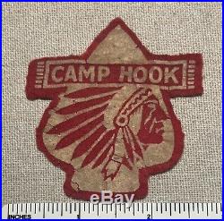 VTG CAMP HOOK Boy Scout Arrowhead Shaped Red FELT PATCH Uniform Badge OH 1940s