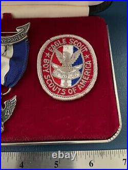 VTG Early 1970s EAGLE RANK Boy Scout Award MEDAL SET & BOX BSA Badge Patch Pin+