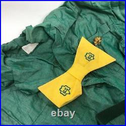 VTG Girls Scout Uniform with Belt Yellow Bowtie Socks Patches Green Beret Pin