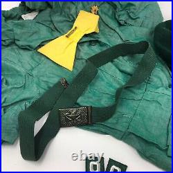 VTG Girls Scout Uniform with Belt Yellow Bowtie Socks Patches Green Beret Pin