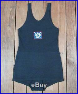 Vintage 1920s Rugby Wool Swimsuit Boy Scout LifeGuard Patch Antique Bathing Suit