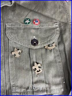 Vintage 1930/40s Boy Scouts Twill Uniform with Belt Pants Pins Member ID Patches