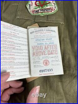 Vintage 1930/40s Boy Scouts Twill Uniform with Belt Pants Pins Member ID Patches