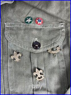 Vintage 1930/40s Boy Scouts Twill Uniform with Belt Pants Pins Member ID Patches