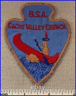 Vintage 1940s CACHE VALLEY COUNCIL Boy Scout Arrowhead Shaped PATCH BSA CP Badge