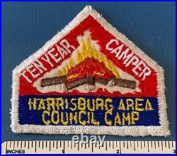 Vintage 1940s HARRISBURG AREA COUNCIL CAMP Ten Year Camper Boy Scout PATCH BSA