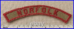 Vintage 1940s NORFOLK Boy Scout Khaki & Red Community Strip PATCH BSA KRS RWS