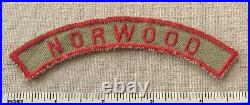 Vintage 1940s NORWOOD Boy Scout Khaki & Red Community Strip PATCH KRS RWS Tan