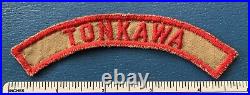 Vintage 1940s TONKAWA Boy Scout Khaki & Red Town Strip PATCH KRS RWS Tan BSA OK